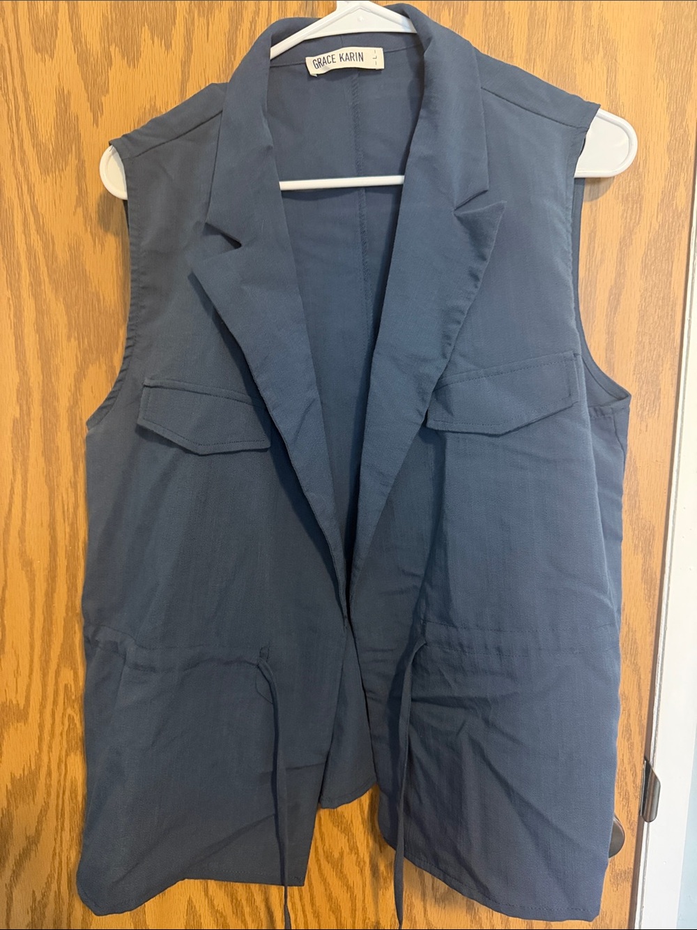 Grace Karin Blue Sleeveless Notched Lapel Utility Vest